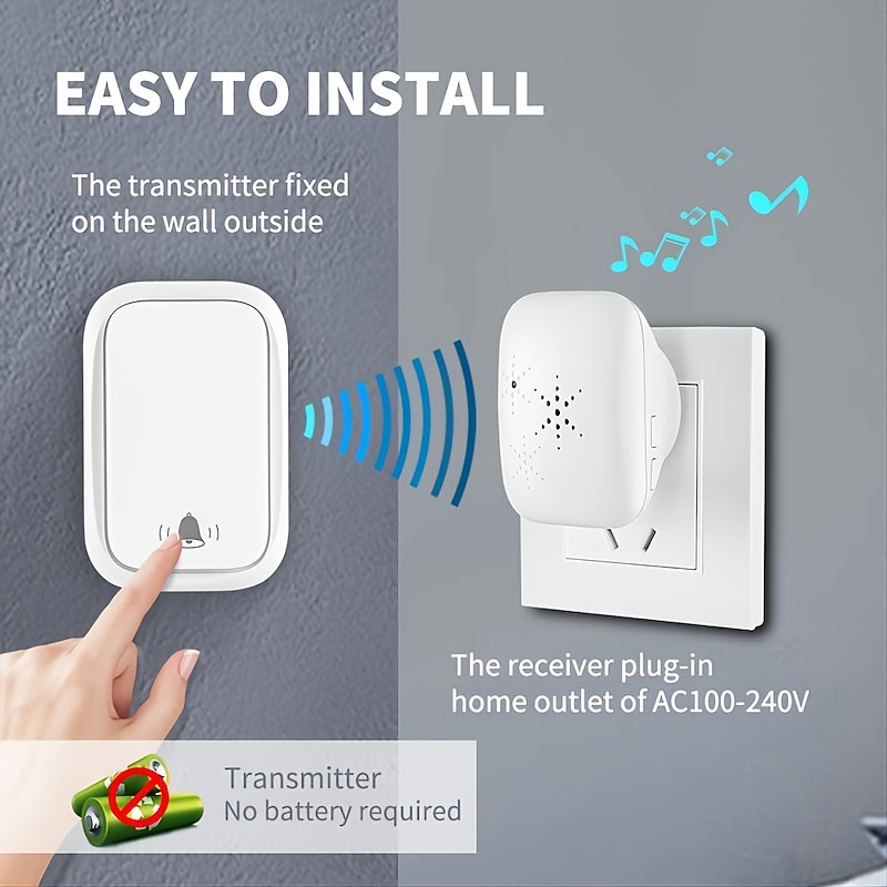 Self Powered Wireless Doorbell Waterproof No Battery Needed 38 Ringtones Plug-in Ding Dong Door Bell High Volume Nursing Bell2