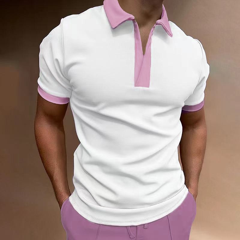 Men's Polo Golf Shirt Outdoor Street Lapel Short Sleeve Fashion Casual Color Block Spring & Summer Regular Fit Pink Sky Blue Khaki Polo2