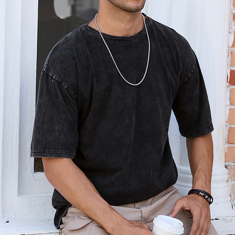 Men's T Shirt 100% Cotton Acid Wash Shirt Oversized Shirt Tee Top Short Sleeve Crew Neck Summer Plain Streetwear Designer Casual Daily Outdoor Sport Going out Black Pink Grey Top Tee for Men