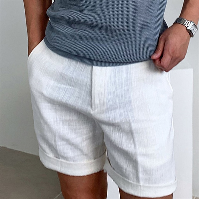 Men's Shorts Linen Shorts Dress Shorts Summer Shorts Beach Shorts Zipper Plain Comfort Breathable Short Outdoor Daily Streetwear Stylish Casual Black White Inelastic