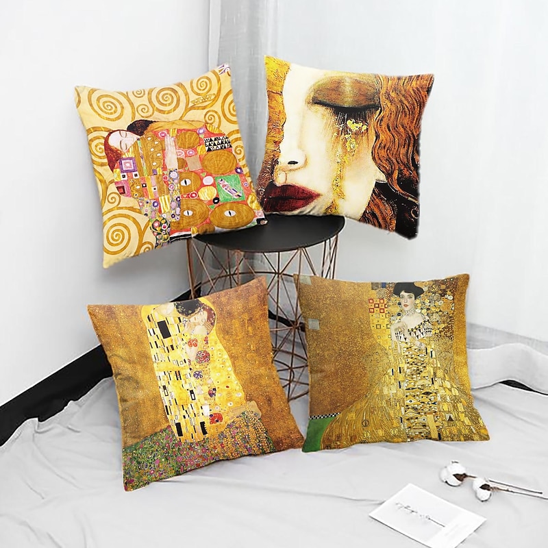 Famous Painting Double Side Pillow Cover 4PC Gustav Klimt Soft Decorative Square Cushion Case Pillowcase for Bedroom Livingroom Sofa Couch Chair3