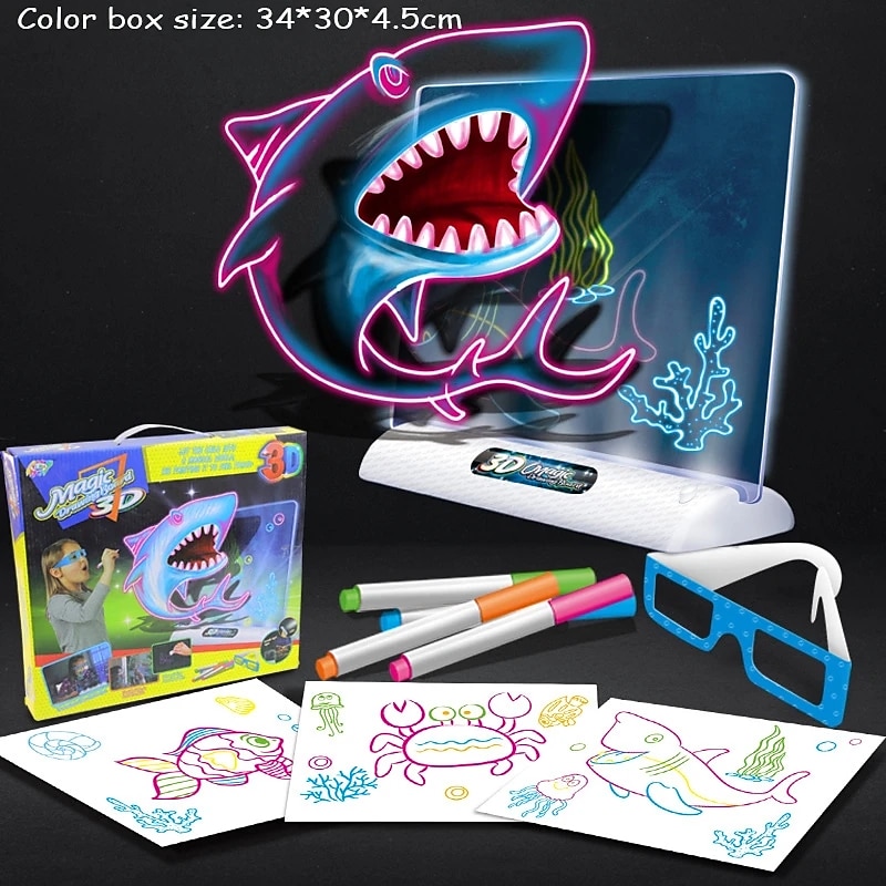 3D Fluorescent Drawing Board Magic Luminous Three-Dimensional Writing Board Graffiti Board Light Puzzle Children Drawing Board3