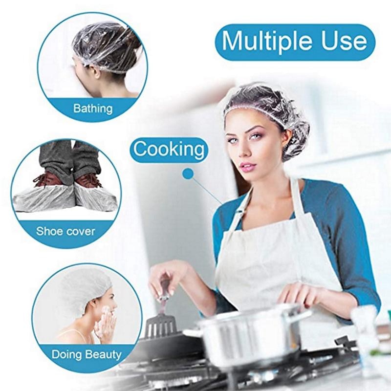 100pcs Disposable Shower Caps,Multi-Purpose Thickening Elastic Bath Cap Plastic Waterproof Clear Shower Caps Bath Shower Hair Caps Women Spa,Home Use, Hotel and Hair Salon, Portable Travel3