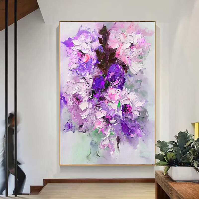 Handmade Oil Painting  Canvas wall Art Decoration  Abstract Knife Painting  Flower Purple For Home Decor Rolled Frameless Unstretched Painting4