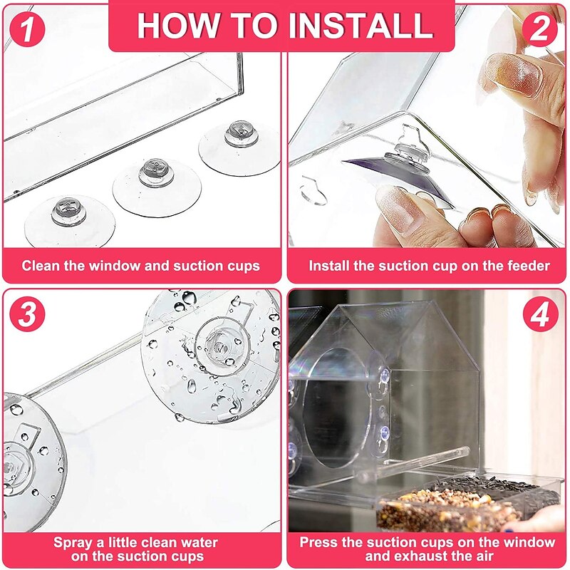 Bird Feeder for Outside - Clear Window Bird Feeders with Strong Suction Cups - Transparent Bird Feeder Window MoAunt Acrylic Bird House for Cat Window Perch4