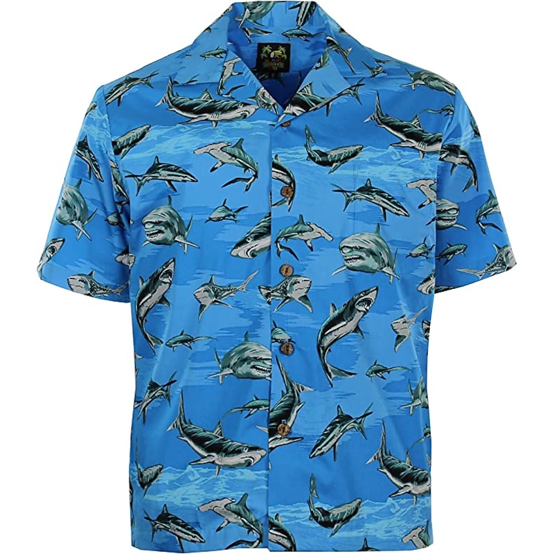 Men's Animal Shark Tropical Shirt Summer Hawaiian Shirt Camp Collar Shirt Short Sleeve Shirt Turndown Fashion Designer Casual Outdoor Street Casual Black Blue Dusty Blue 3D Print S M L4