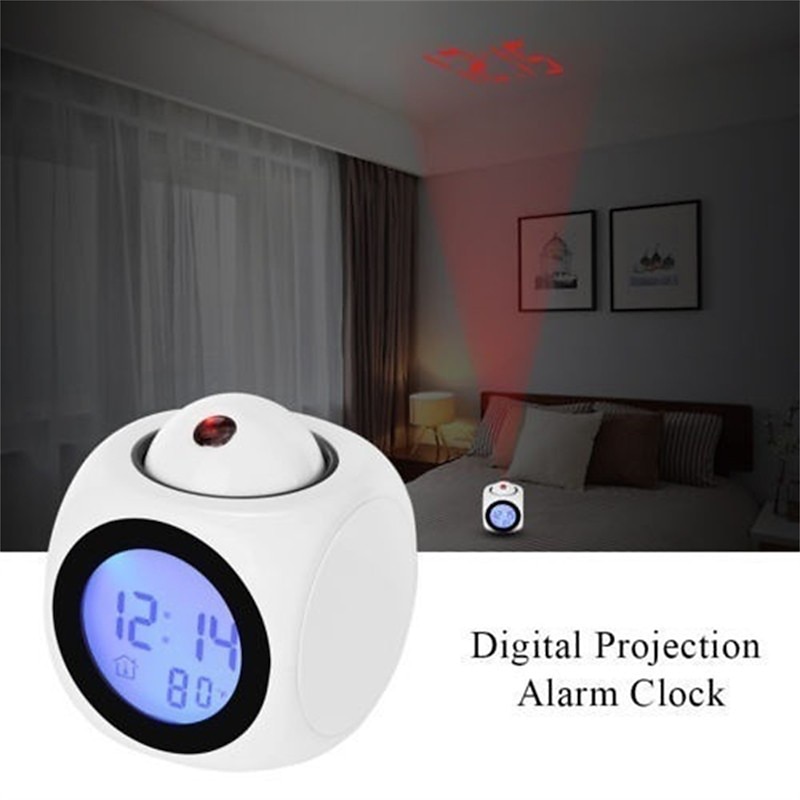 Digital Projection Alarm Clock Home Multifunction Voice Talking Alarm Clock LCD Display with Electronic Thermometer Time Wall Ceiling Projection4