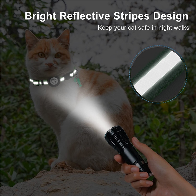 For Airtag Case and Cat Collar Airtag Cat Collar for Airtag Collar With Bell Airtag Reflective Fishbone Pet Collar（no tracker）3