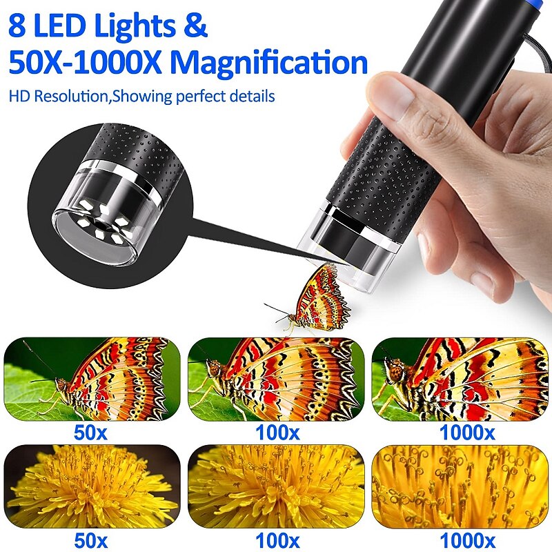 Wireless Digital Microscope 50X-1000X Magnification WiFi USB HD Portable Handheld Pocket Microscopes Camera with 8 Adjustable LED Compatible with iPhone iPad Android Windows Mac Computer2