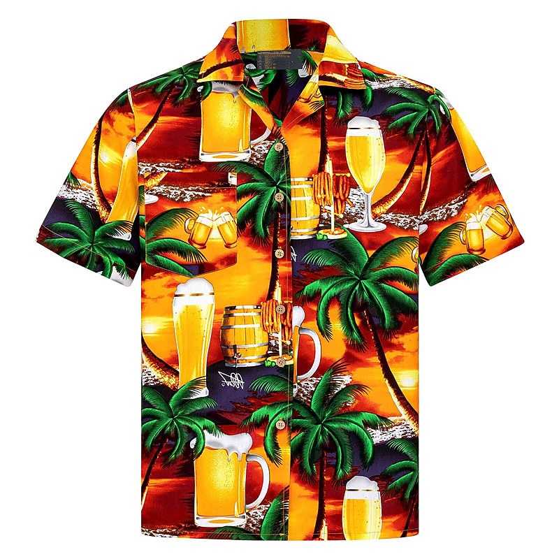 Men's Coconut Tree Graphic Prints Beer Shirt Summer Hawaiian Shirt Aloha Shirt Short Sleeve Tropical Fashion Hawaiian Casual Hawaiian Holiday Summer Spring Turndown Print Button-Down Yellow Pink