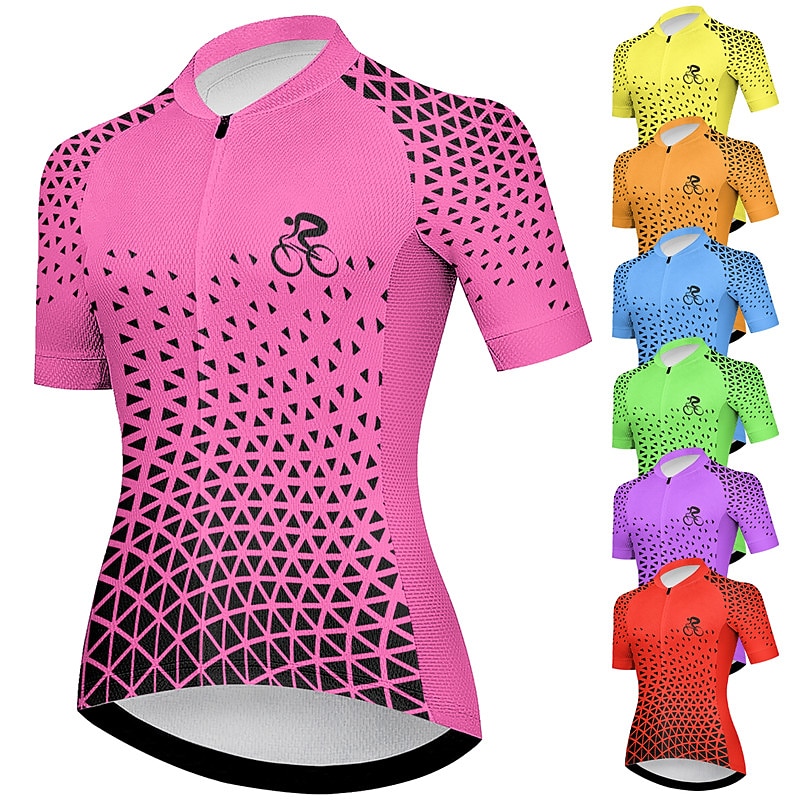 Women's Cycling Jersey Graphic Geometic Short Sleeve Bike Jersey Top with 3 Rear Pockets Mountain Bike MTB Road Bike Cycling Quick Dry Reflective Strips Back Pocket Moisture Wicking Sports Violet