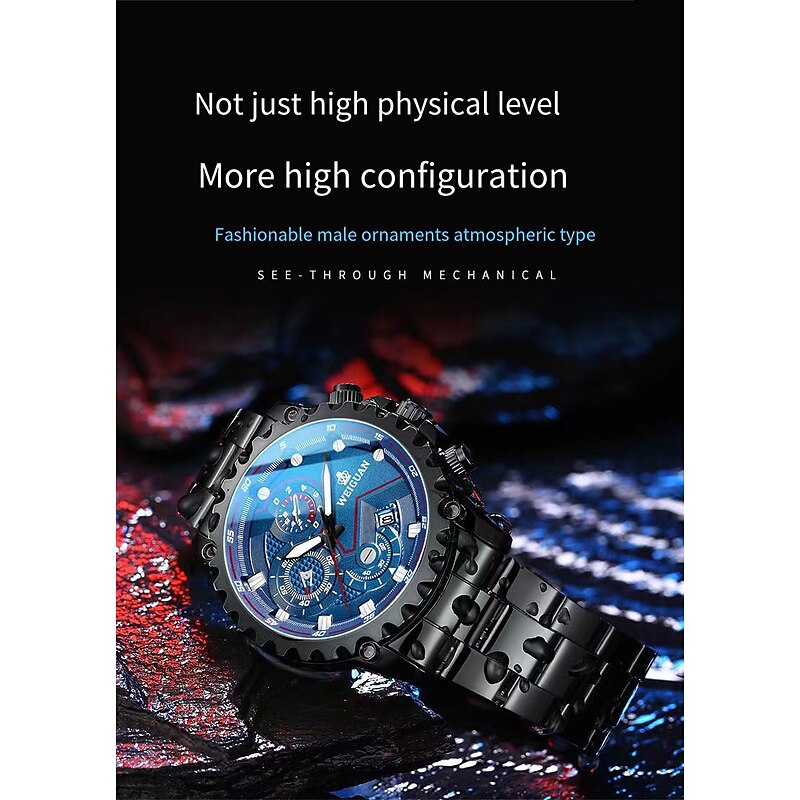 WEIGUAN Quartz Watch for Men Men's Wrist Watch Chronograph Analog Quartz Stylish Dial Case Casual Calendar Noctilucent Alloy Stainless Steel Creative Elegant Gift Watch for Men3