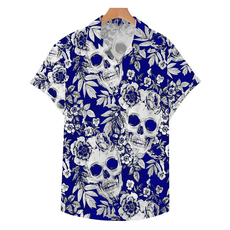 Men's Skull Shirt Summer Hawaiian Shirt Aloha Shirt Short Sleeve Shirt Turndown Fashion Designer Casual Street Casual Daily Black-White Red Blue S M L4