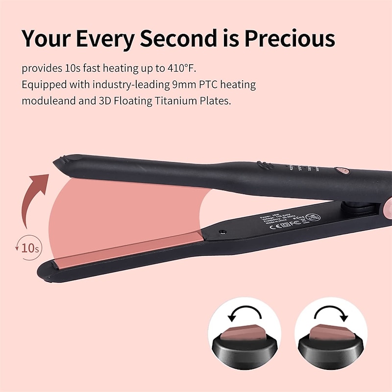 Small Flat Iron for Edges Pencil Hair Straightener for Short Hair ＆ Long Hair 3/10 inch Tiny Flat Iron with Adjustable Temp Settings＆Dual Voltage with Heat Resistant Gloves4