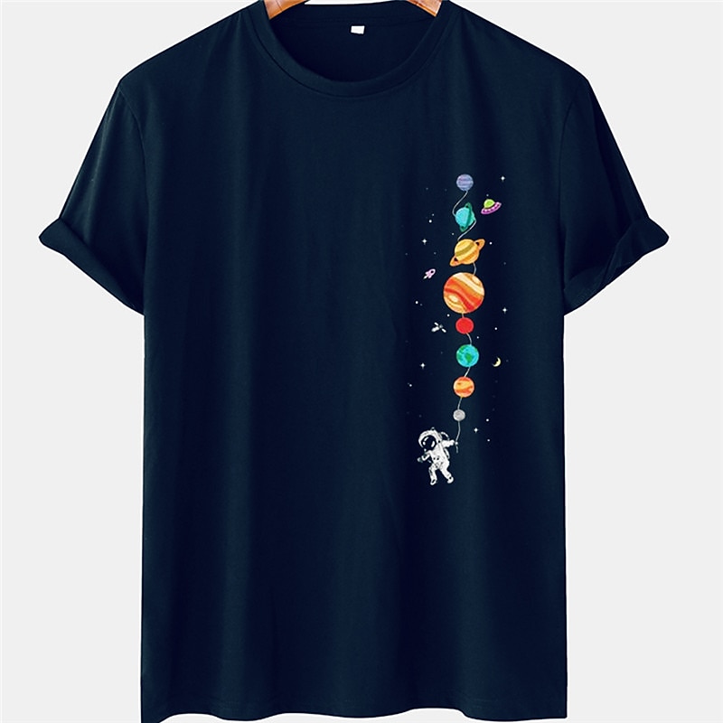 Men's Astronaut Planet T Shirt Tee Cotton Short Sleeve Graphic Shirt Black Navy Blue Comfortable Tee Casual Fashion Designer Clothing2