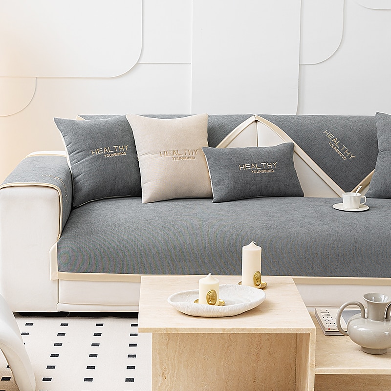 Chenille Sofa Mat Sofa Cover Couch Slipcover Anti-Cat Scratch Sofa Seat Pad Sectional Cover for Armchair Loveseat 4 or 3 seater L shape for Kids,Pet,Cats(Not Sold By A Set)2