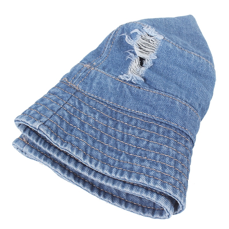 Men's Bucket Hat Sun Hat Black Deep Blue Denim Ripped Streetwear Stylish Casual Outdoor Daily Outdoor clothing Plain Sunscreen Lightweight Quick Dry3