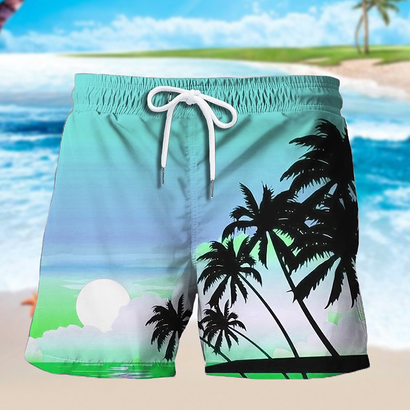Men's Graphic Coconut Tree Swim Trunks Swim Shorts Board Shorts Mid Waist Hawaiian Designer Boho Holiday Beach Drawstring with Mesh lining Elastic Waist Designer Clothing Apparel3