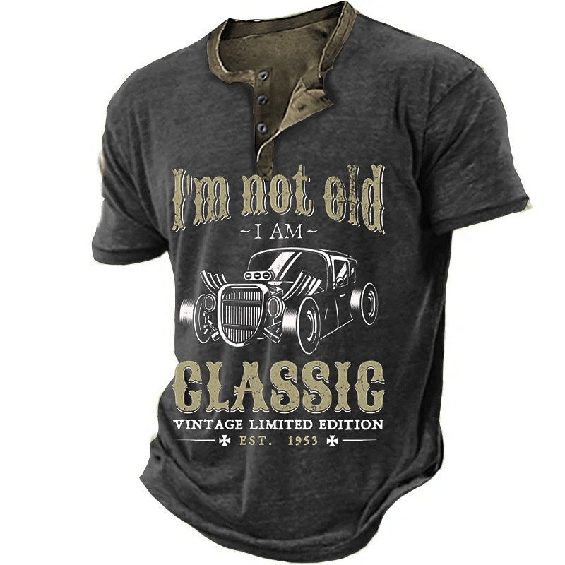 Est 1953 Mens Graphic Shirt Classic 3D For | Blue Cotton Henley Tee Letter Car Clothing Apparel Print Outdoor Casual Short Sleeve Button Down 'M Not Old Am