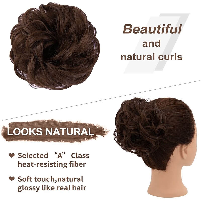 Messy Bun Hair Piece RSWETE Instant Rose Bun Hair Scrunchie Hairpieces for Women Wavy Curly Hair Pieces Chignon Ponytail Hair Extensions Updo Hairpiece Wiglet Bun3