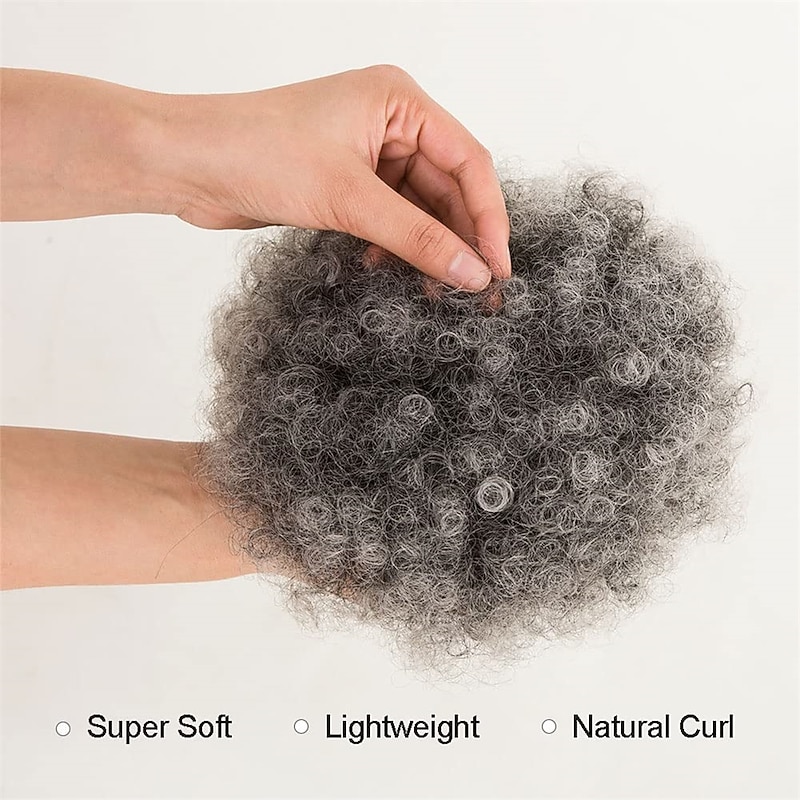 Ombre Grey Afro Puff Drawstring Ponytail Natural Kinky Curly Ponytail Hair Extension for Black Women African American short Kinky Ponytail Drawstring3