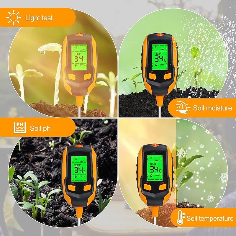 4-in-1 Soil Moisture Meter Inspection Plant Temperature/Soil Moisture/Soil PH Meter/Sunlight Intensity Test Meter for Gardening Farming Indoor and Outdoor Plants3