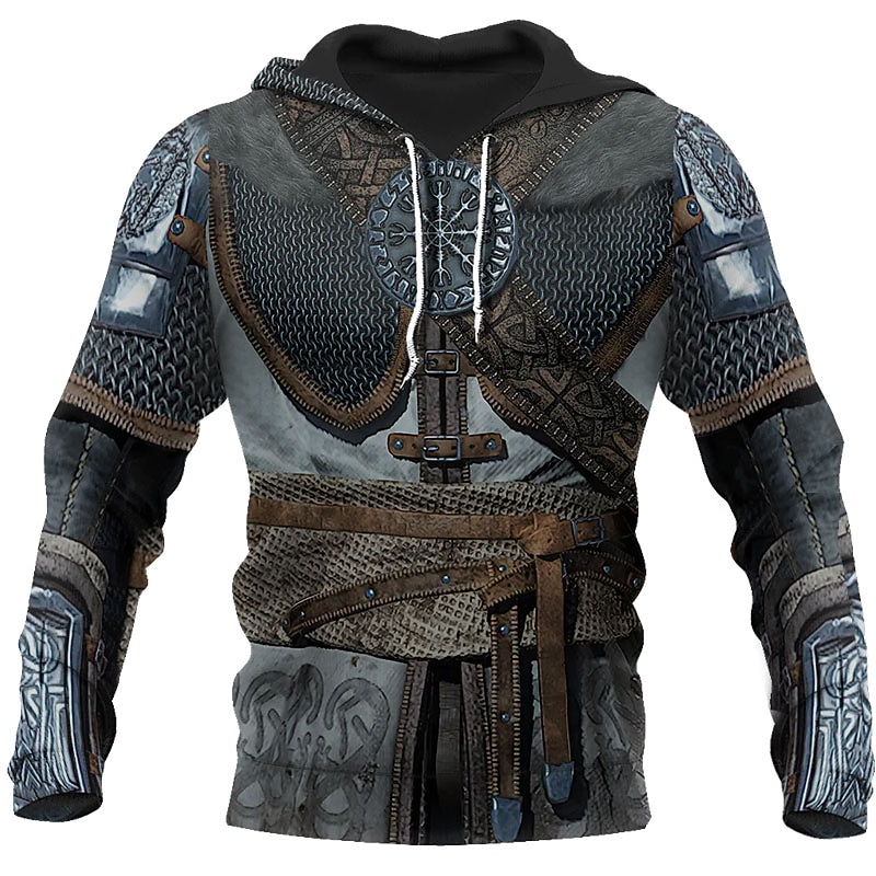 Men's Graphic Prints Armor Hoodie Hoodies Sweatshirt Streetwear Designer Long Sleeve Hooded Daily Sports Silver Red Print Spring &  Fall Designer3