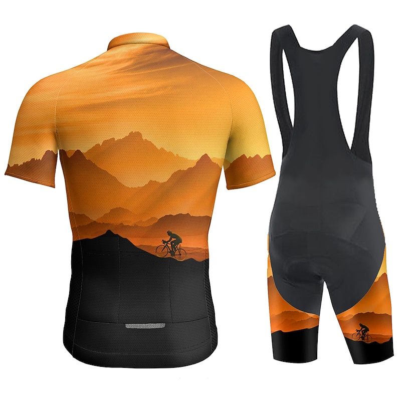 Men's Cycling Jersey with Bib Shorts Short Sleeve Mountain Bike MTB Road Bike Cycling Yellow Blue Orange Bike Clothing Suit 3D Pad Breathable Quick Dry Back Pocket Polyester Spandex Sports Nature3