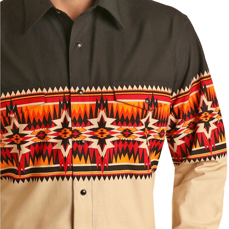 Men's Tribal Graphic Prints Geometry Shirt Western Shirt Cowboy Shirt Long Sleeve Fashion Streetwear Designer Outdoor Daily Fall & Winter Turndown Print Button-Down Yellow2