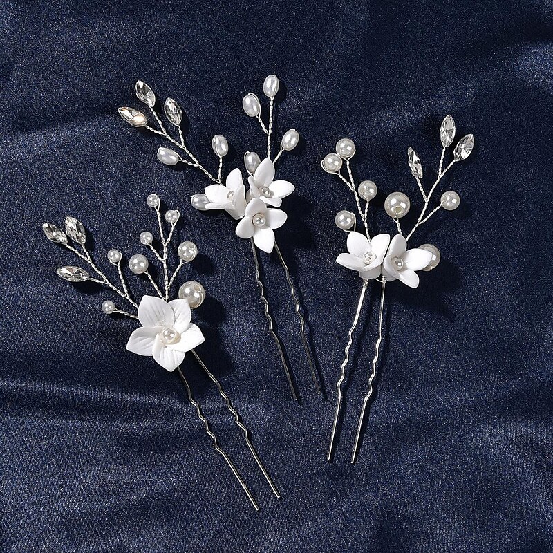Wedding Hair Comb Bridal Hair Pins Set Silver Crystal Pearl Hair Side Comb U-shaped Flower Rhinestone Wedding Hair Accessories for Bride Bridesmaid Prom3