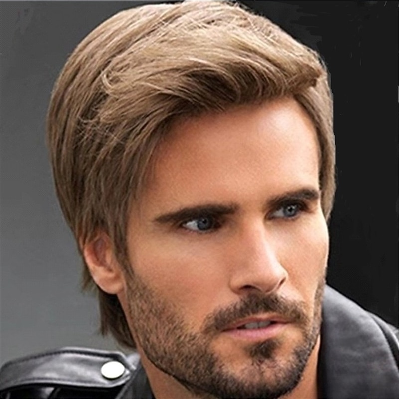 European and American Star Men's Hot Wigs Brown Everted Short Hair High Temperature Silk Wigs2