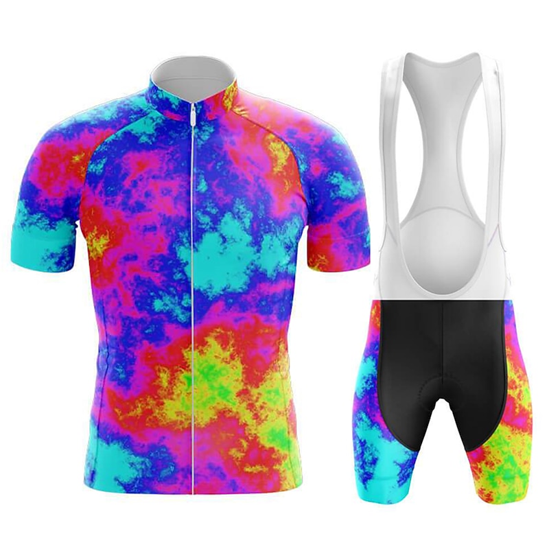 Men's Cycling Jersey with Bib Shorts Graffiti Short Sleeve Bike Clothing Suit with 3 Rear Pockets Mountain Bike MTB Road Bike Cycling 3D Pad Quick Dry Back Pocket Moisture Wicking Sports Red Blue4