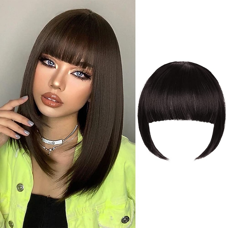 Blonde Bangs Clip in Bangs Blonde Clip in Thick Natural Full Front Neat Bangs Straight Fringe Bang with Temples One Piece Hairpiece