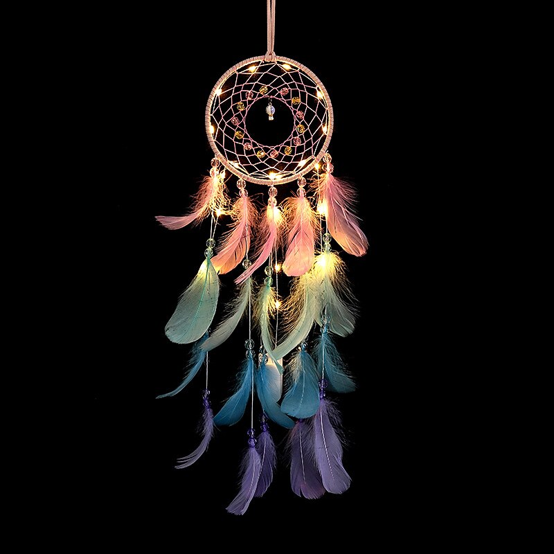 Dream Catcher LED Feather Light Creative Fairy Lamp Wall Hanging Holiday Decorations Bedroom Family Wedding Birthday Party Blessing Gift3