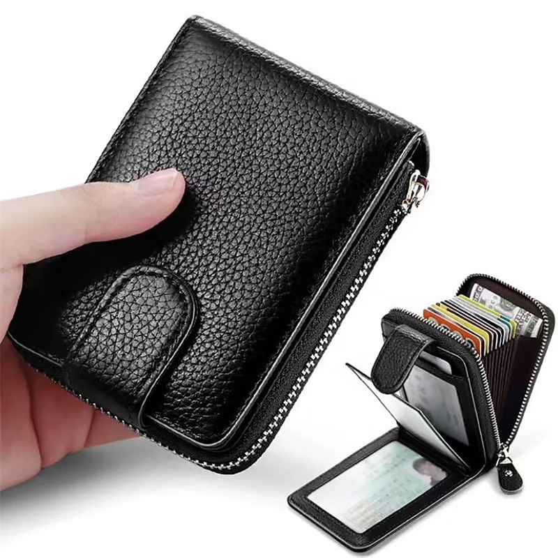 Rfid Credit Card Holder 16 Card Slots Wallet Genuine Leather Driver License ID Card Holder Walet Credit Card Case with Magnetic Shut Single Compartment for Women Men2
