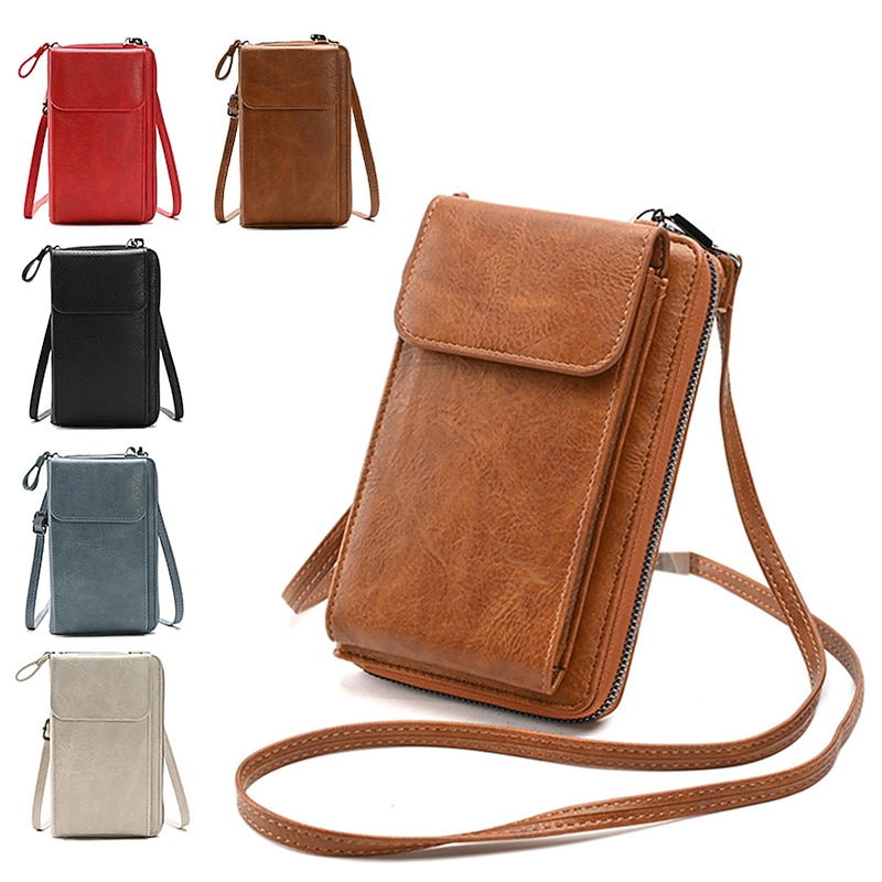 Women's Vintage Faux Leather Crossbody Wallet with Zipper, Phone Holder & Card Slots - Stylish Small Leather Bag for Daily Use, Travel, and Casual Outings