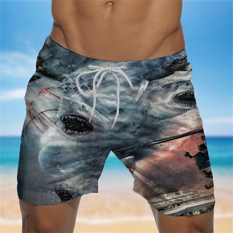 Men's Shark Graphic Prints Swim Shorts Board Shorts Swimming Trunks Mid Waist Hawaiian Boho Casual Daily Holiday Drawstring with Mesh lining Elastic Waist Designer Clothing Apparel2