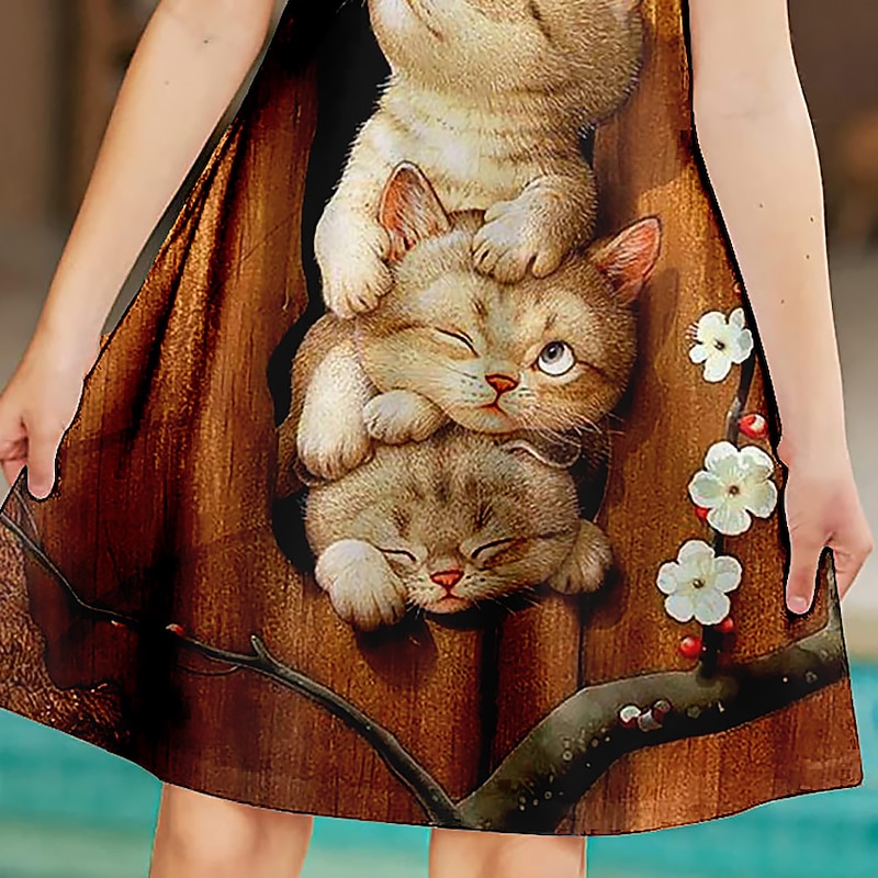 Kids Little Girls' Dress Unicorn Animal A Line Dress Daily Vacation Patchwork Print Pink Above Knee Short Sleeve Sweet Dresses Summer Loose 3-12 Years3