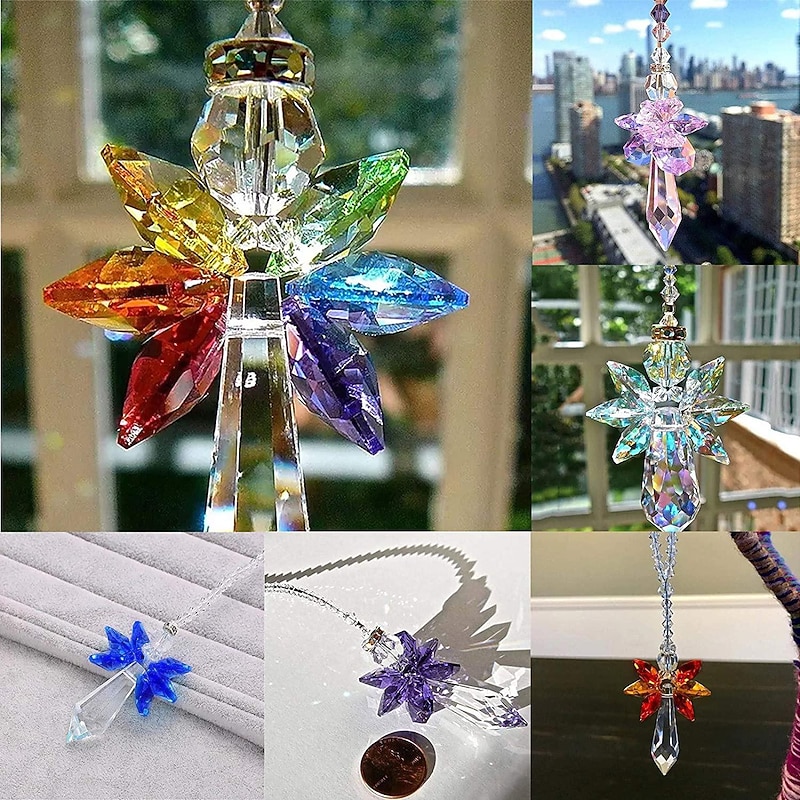 Rainbow Angel Crystal Suncatcher Colorful Pendant Hanging Decoration for Car Home Garden3