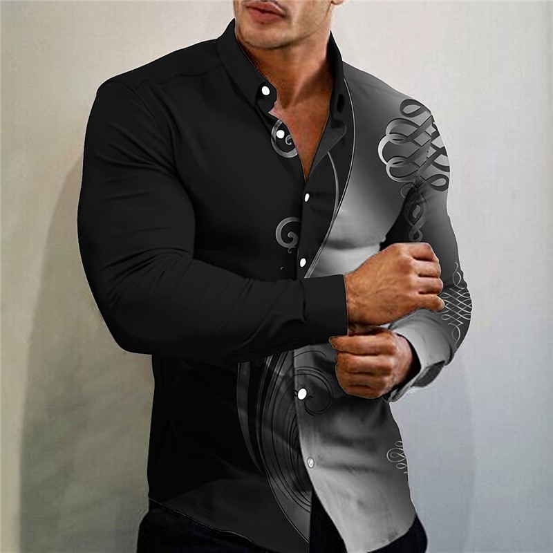 Men's Shirt Dress Shirt Outdoor Casual Red Blue Gold Gray Long Sleeve Turndown Fall & Winter Clothing Apparel Print4