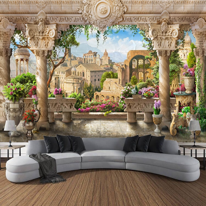 Castle Garden Scenery Tapestry Art Decoration Curtain Hanging Family Bedroom Living Room Decoration