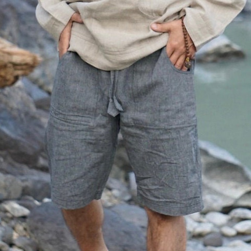 Men's Shorts Linen Shorts Summer Shorts Beach Shorts Drawstring Elastic Waist Plain Comfort Breathable Short Outdoor Daily Streetwear Stylish Casual Black White Micro-elastic2