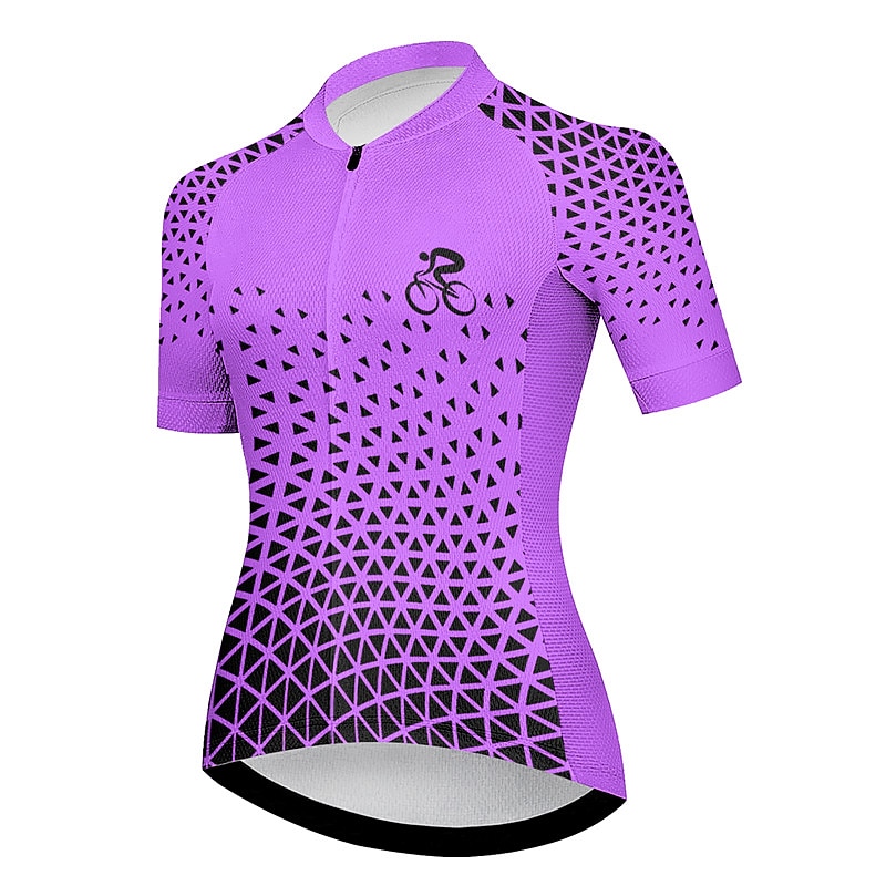 Women's Cycling Jersey Graphic Geometic Short Sleeve Bike Jersey Top with 3 Rear Pockets Mountain Bike MTB Road Bike Cycling Quick Dry Reflective Strips Back Pocket Moisture Wicking Sports Violet4