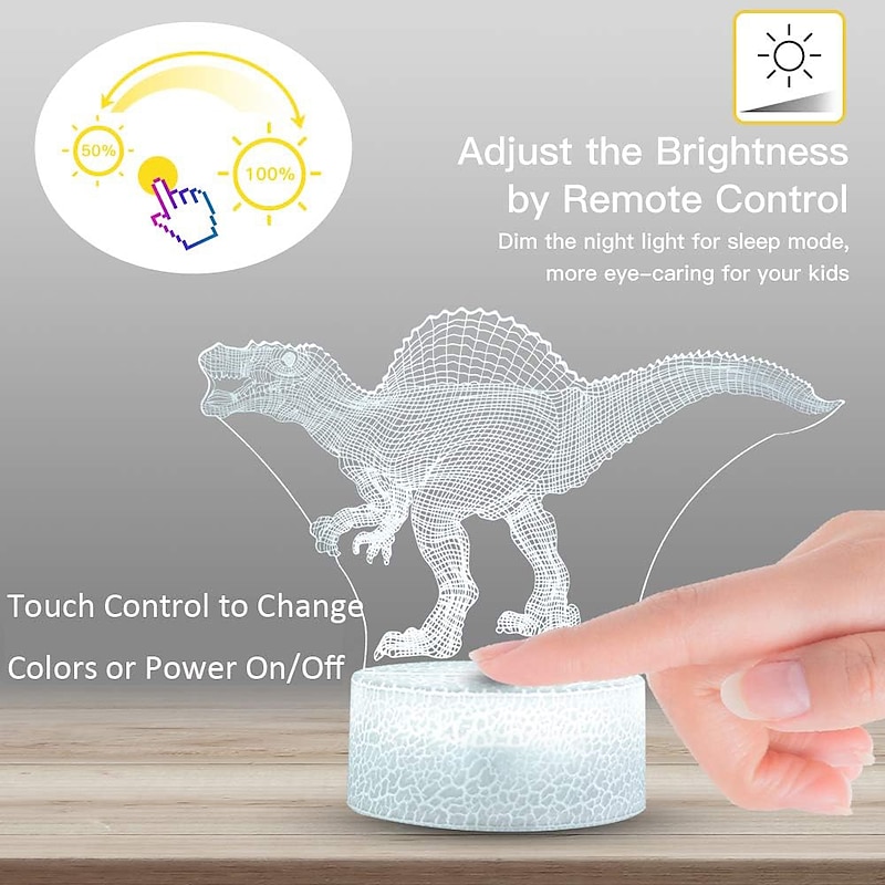 3D Dinosaur Night Light Illusion Lamp 16 Color Change Decor Lamp with Remote Control for Living Bed Room Bar Best Gift Toys for Boys Girls4