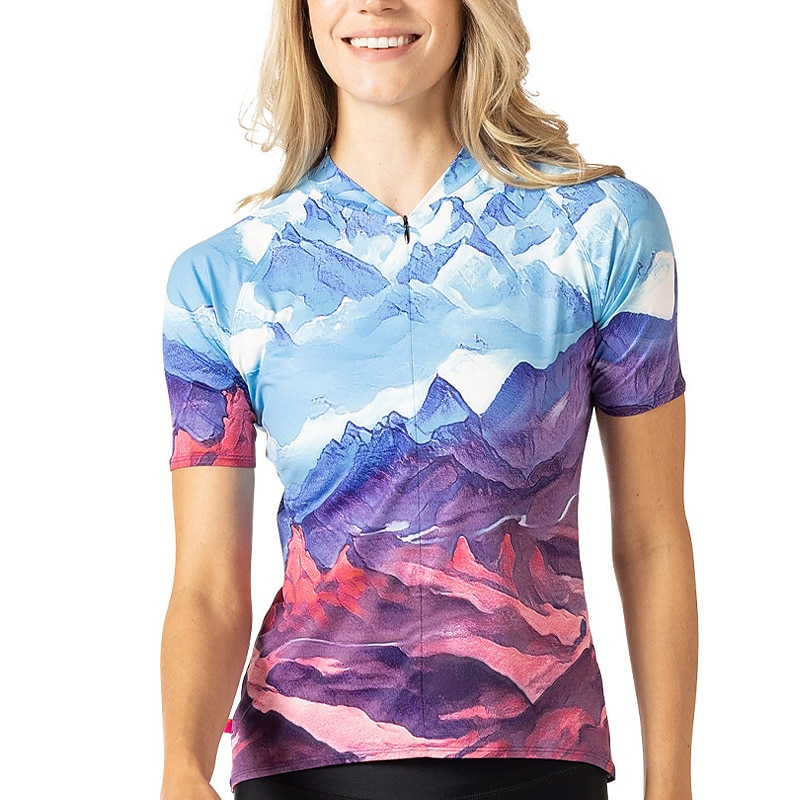 Women's Cycling Jersey Graphic Color Block Gradient Short Sleeve Bike Jersey Top with 3 Rear Pockets Mountain Bike MTB Road Bike Cycling Quick Dry Reflective Strips Back Pocket Moisture Wicking Sports