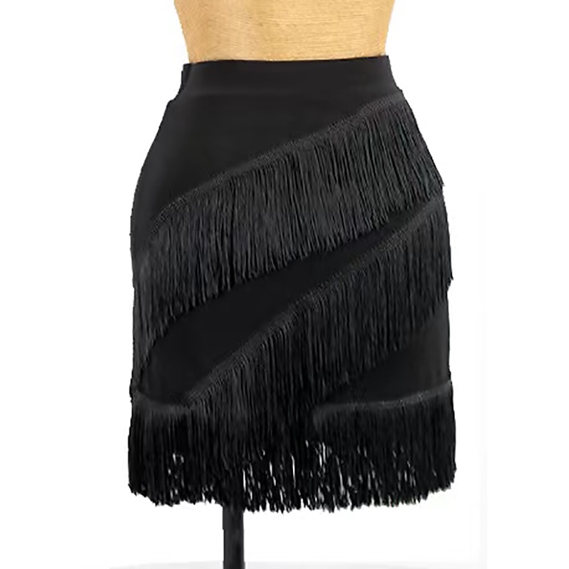 Latin Dance Skirts Tassel Ruching Pure Color Women's Performance Training High Polyester3