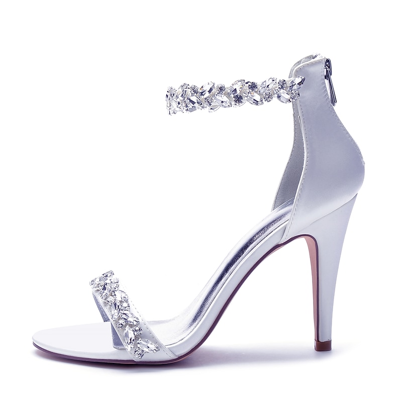 Women's Wedding Shoes Bling Bling Sparkling Shoes Bridal Shoes Crystal Stiletto Pointed Toe Minimalism Satin Zipper Green / Blue Black White4