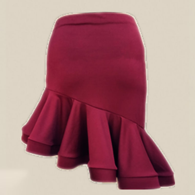 Latin Dance Skirts Ruching Pure Color Women's Performance Training High Polyester3