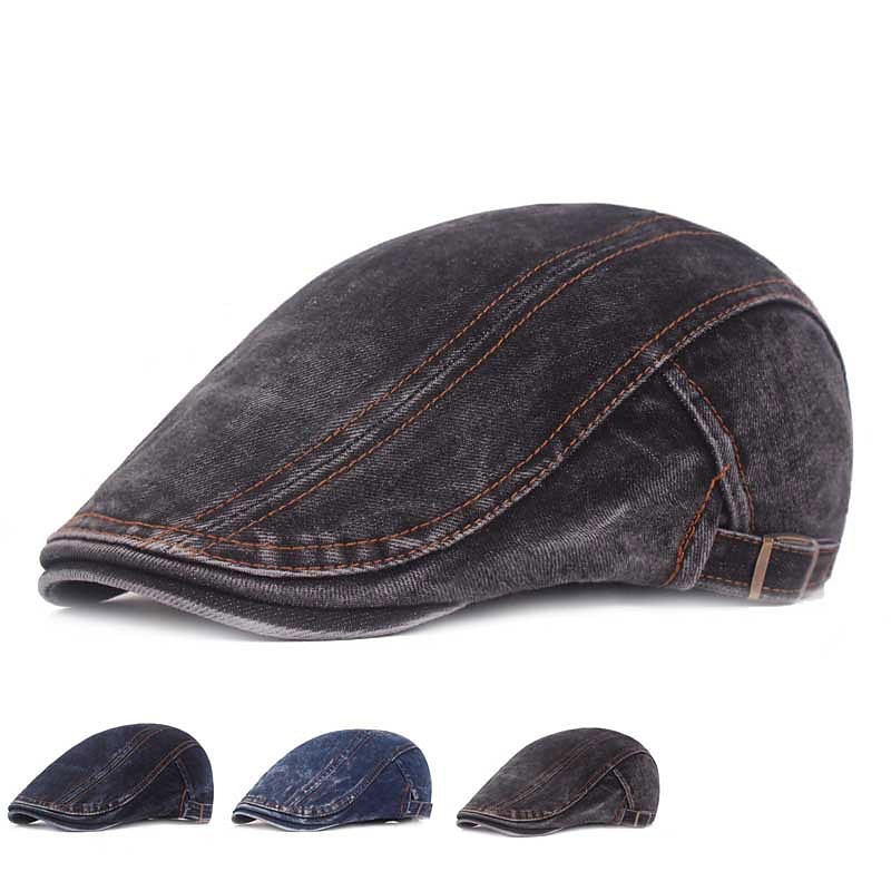 Men's Flat Cap Black Blue Denim Streetwear Stylish 1920s Fashion Outdoor Daily Going out Plain Warm