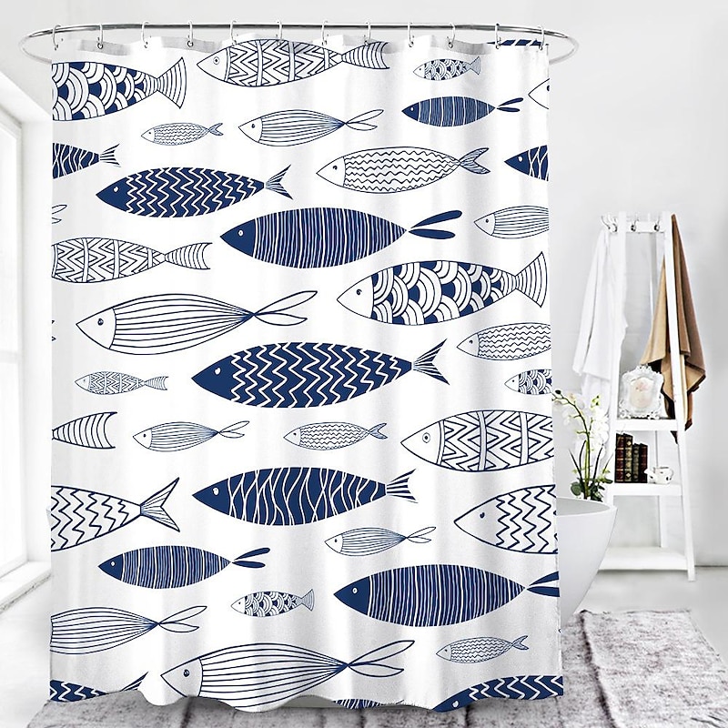 Shower Curtain with Hooks 180cm*180cm(70"*70") Polyester Washable Waterproof Colorful Fishes for Kid Abstract Modern Cartoon Pattern2